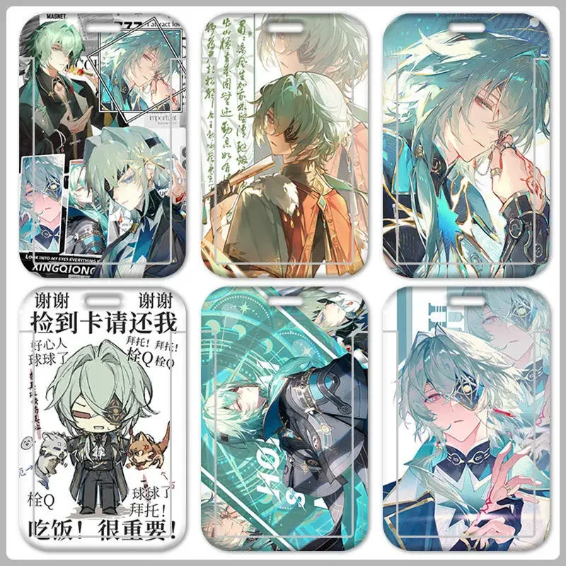Honkai:Star Rail Anaxa Retractable Work Card Holder Sleeve ID Tag Name Badges Pass Card Cover Protective Sleeves