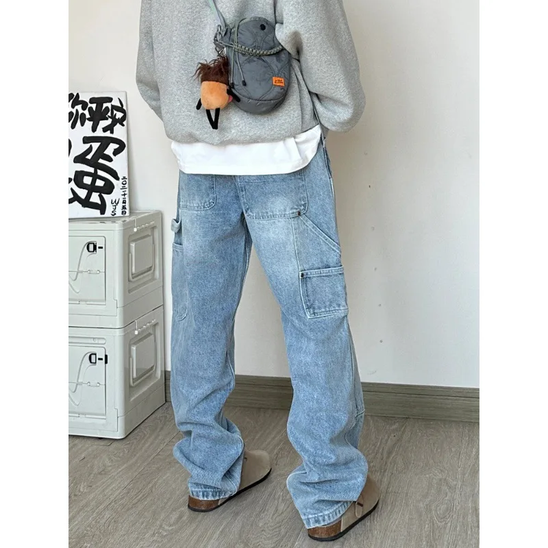 

Retro American Hip Hop Vibe Men's Straight Leg Jeans Summer Casual Wide Leg Pants Logging Pants Waed Denim Nine Points