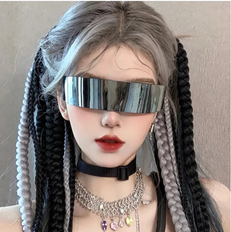 Gafas de sol sin montura Y2K futuristas para hombres y mujeres, lentes de una pieza envueltas alrededor de Cyber Punk, gafas de sol de fiesta de Hip