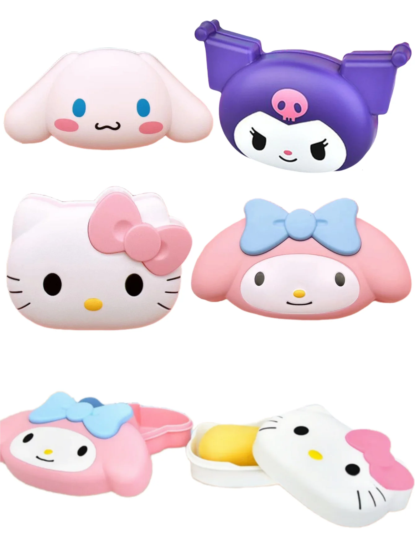 1 Buah Kotak Sabun Berbentuk HelloKittyes Kuromi Sanrio, Rak dan Tutup Sabun Plastik, Kotak Sabun Kartun, Drainase Kreatif dan Lucu