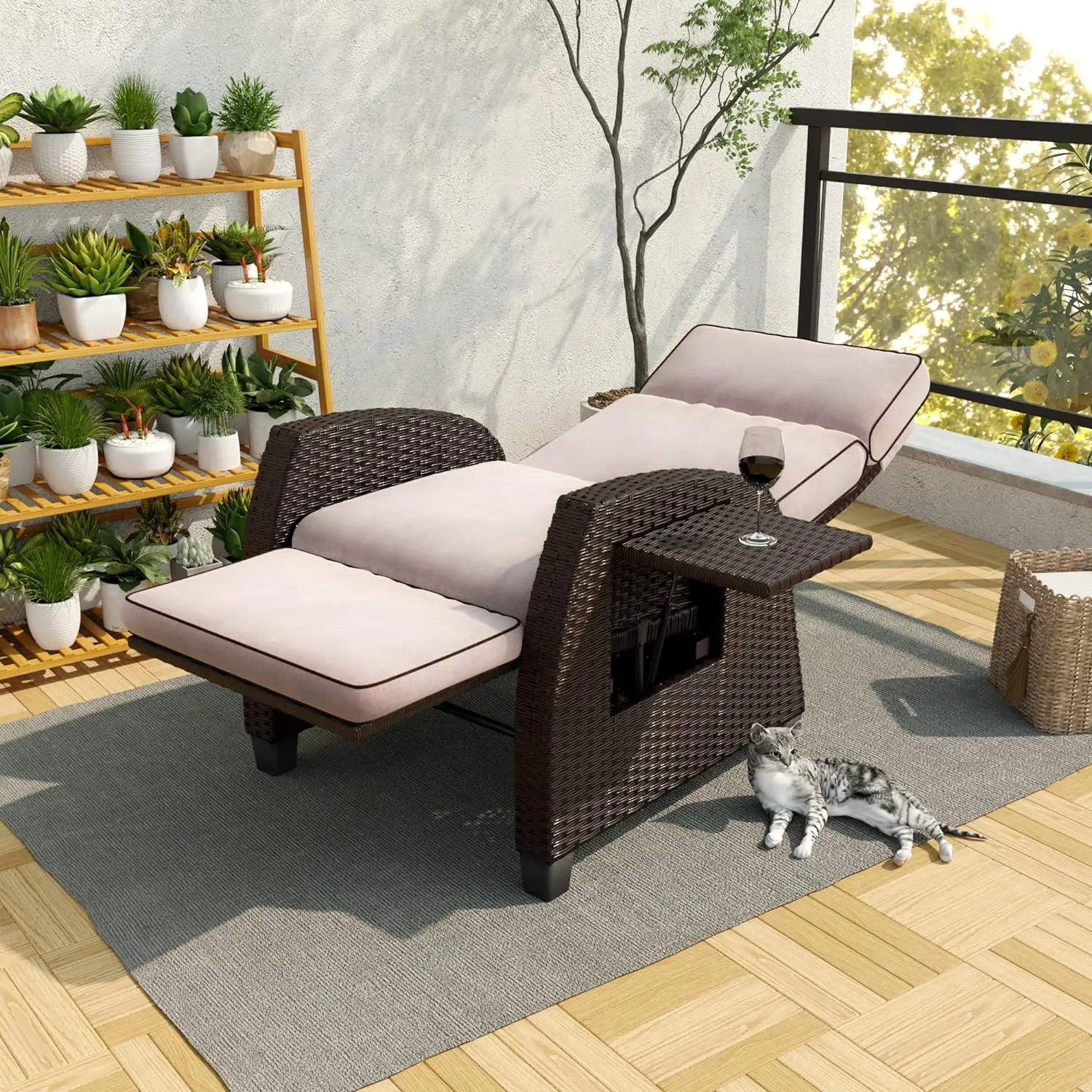 

Outdoor Recliners Chair for Patio with Wicker Adjustable Reclining Lounge Chair for Patio Outdoor Extended, 31"D x 26"W x 42"H