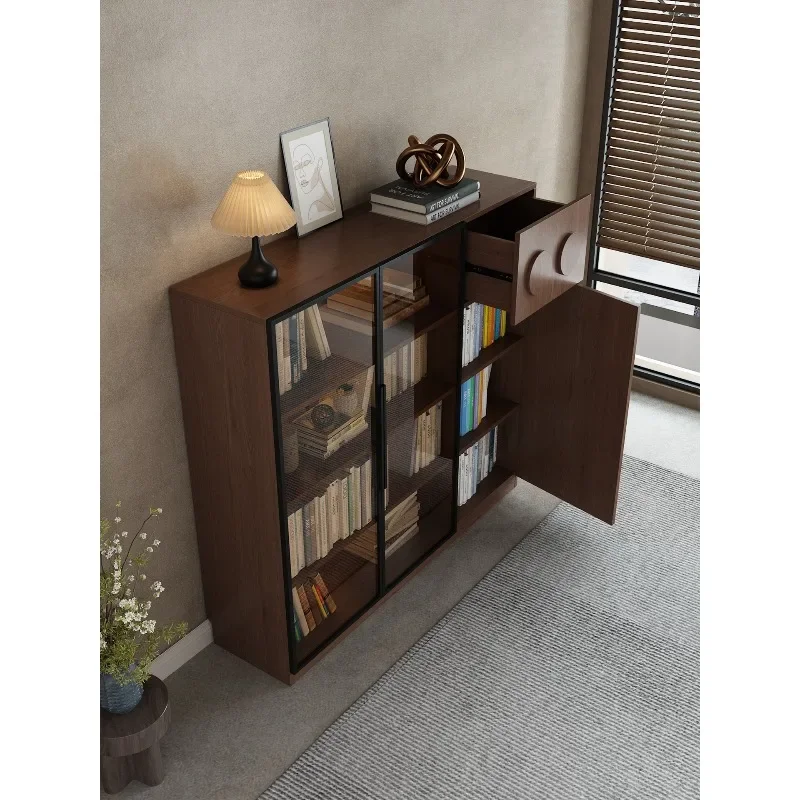 Medieval style bookcase with glass door dust-proof locker household bedroom study locker solid wood display cabinet