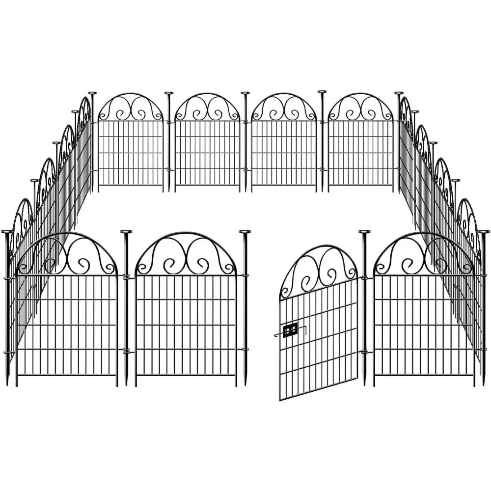 Tall Garden Animal Barrier Fence,40 in(H)×27 in(L) 12 Panels Dog Digging Fence Barrier, Black Heavy Duty Metal Temporary Fence