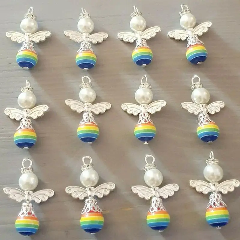 Vintage Guardian Angel Wings Pendant Charms Heart Rainbow Beads Bells For Bracelet Necklace Jewelry Making Christmas Bijoux Gift