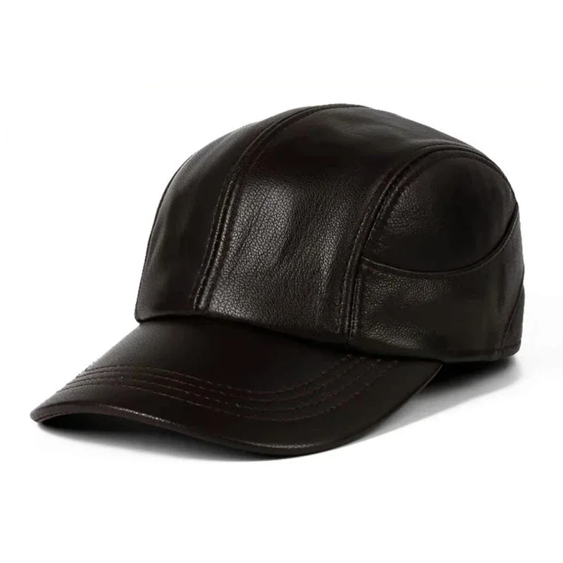 2024 Genuine Leather Baseball Cap Cowhide Hats for Men Brown Black High Quality Real Leather Mens Brand Winter Hat