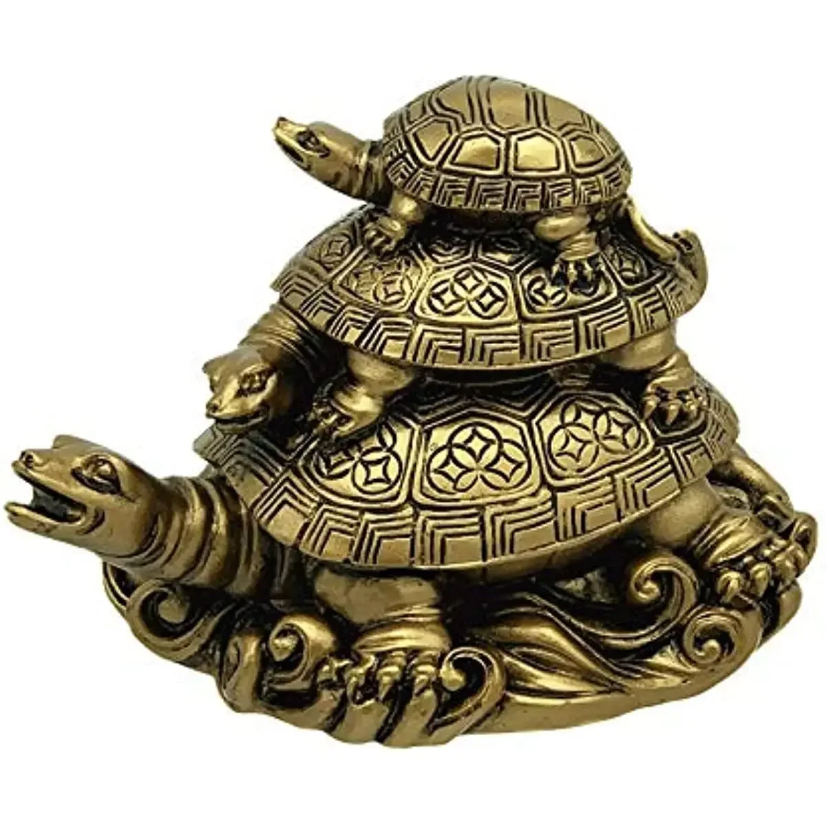 

4 дюйма Д X 2,5 дюйма Ш X 3 дюйма В фэн-шуй Трехуровневая черепаха (черепаха трех поколений) Статуя Домашний декор для здоровья и долговечности