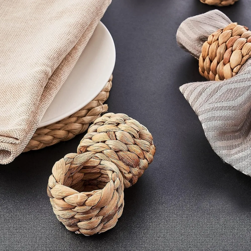 6pcs Farmhouse Napkin Rings Holder by Handmade, Rustic Woven Napkin Rings Holder, Fall Woven Napkins Rings for Thanksgiving, Chr
