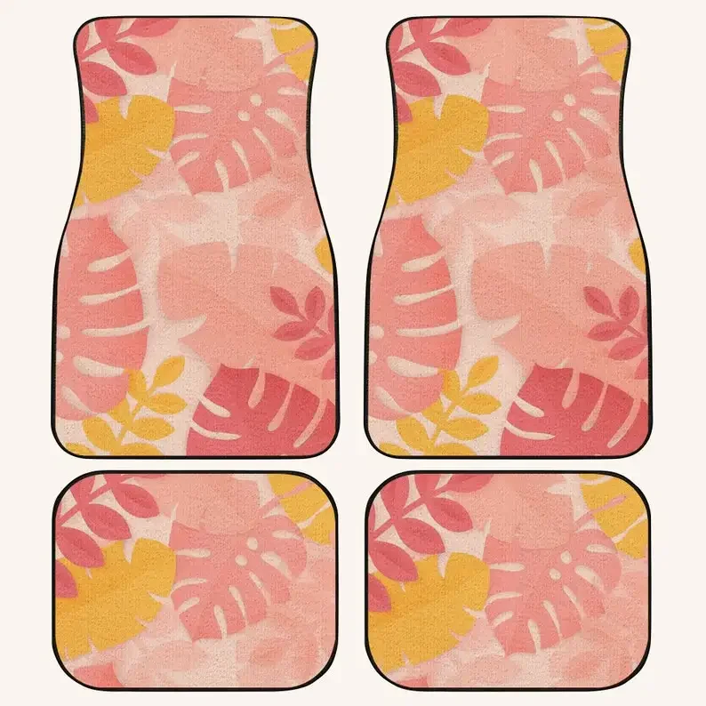 Pink Monstera Leaf Car Floor Mats,  Tropical Leaves Car Mat, Car Accessories Gifts,  Interi