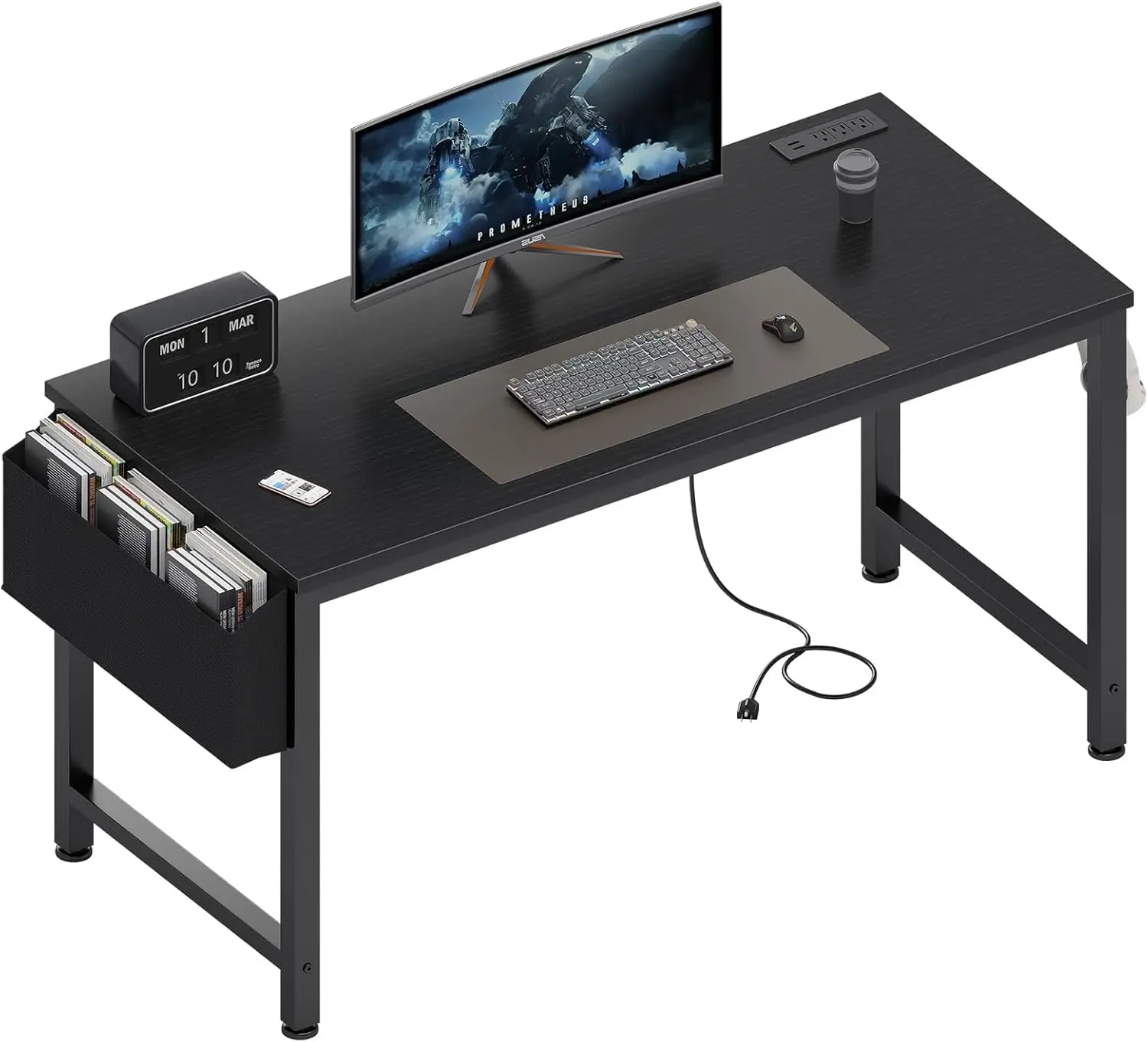 Gaming Desk Wood 47 inch with Power Outlets All Seasons Black
