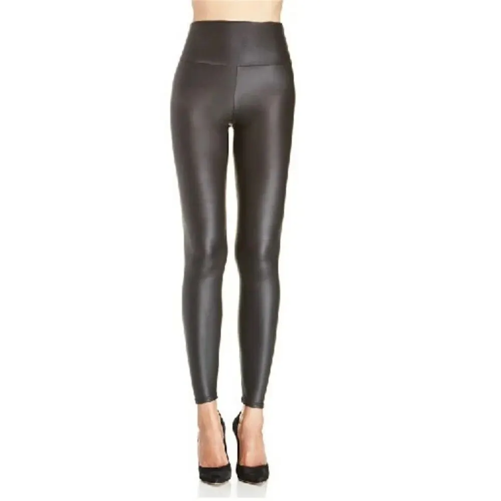 Leather High Waist Stretch Breathable Slim Slimming Leather Feet Pants Nine-point Leather Pants WOMEN\'S Leggings Black