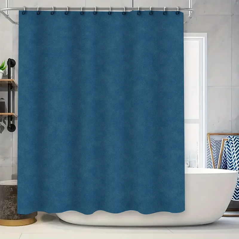 

Luxury Bath Shower Curtain Dark Blue Suede Fabric Premium Waterproof Bathroom Decor Heavy Duty Hooks Included (180x243cm)