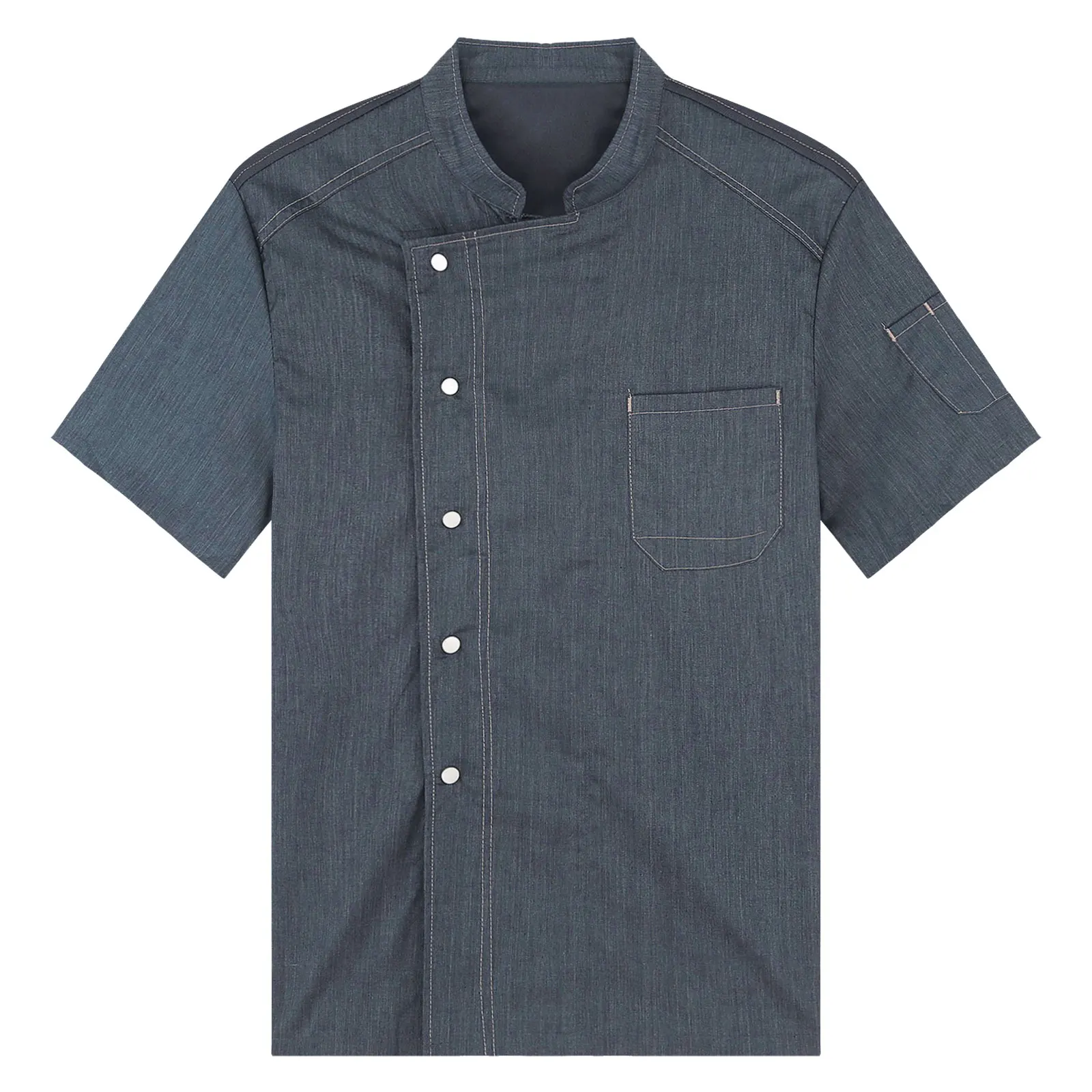 Unisex Chef camisa jaqueta para homens e mulheres, uniforme de trabalho cozinha, gola, manga curta, restaurante, hotel, padaria