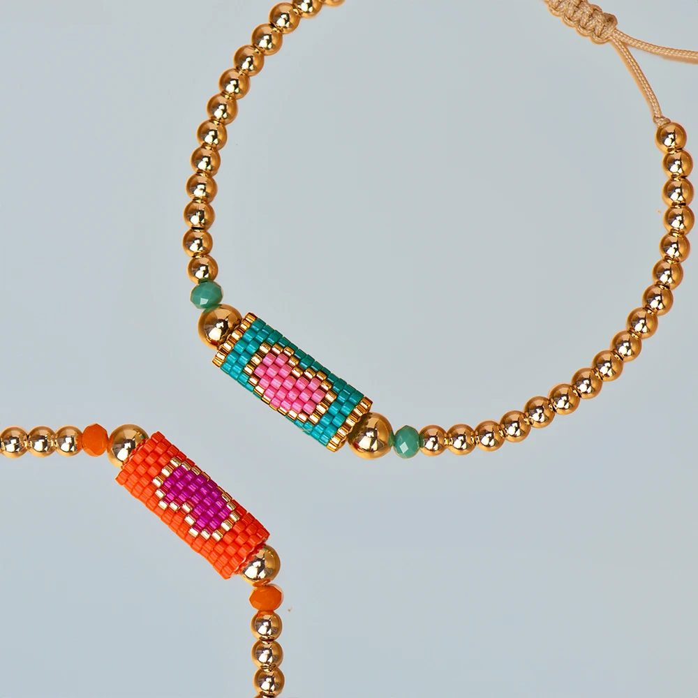 Pulsera Miyuki Con Forma De Corazón  Cosas Estéticas De Verano Con Hilo Y Colores Originales  Para Mujer, Brazalete Hecho A Mano, Ajustable, Chapado