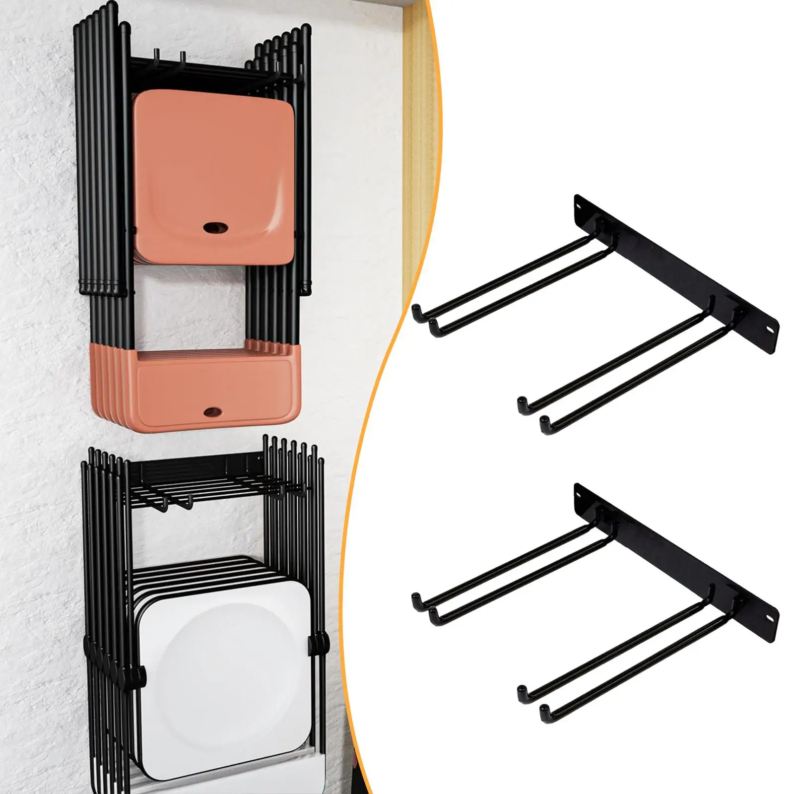 2 Pieces Folding Chair Storage Rack Wall Mount Yard Tool Organizer Sturdy Easy Installation Hanger Broom Organizer for Ladder