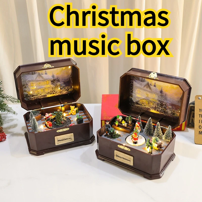 Christmas Music Box Will Spin Glow with Music Christmas Decoration USB Battery Dual-use Creative Holiday Gift
