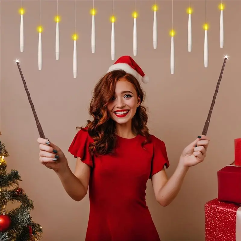 ABBY-For Birthday Theme Party For Halloween Window Decor 10 Pcs Floating LED Candles With Wand Remote Magic LED Candles