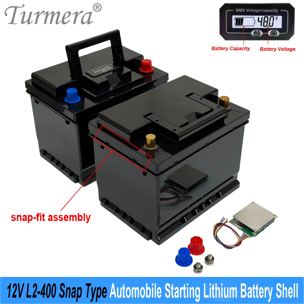 Turmera L2-400 L-Type Empty Car Starting Battery Housing 4S 12.8V 100A Balance BMS For 3.2V 100Ah LiFePO4 Battery DIY Assembly