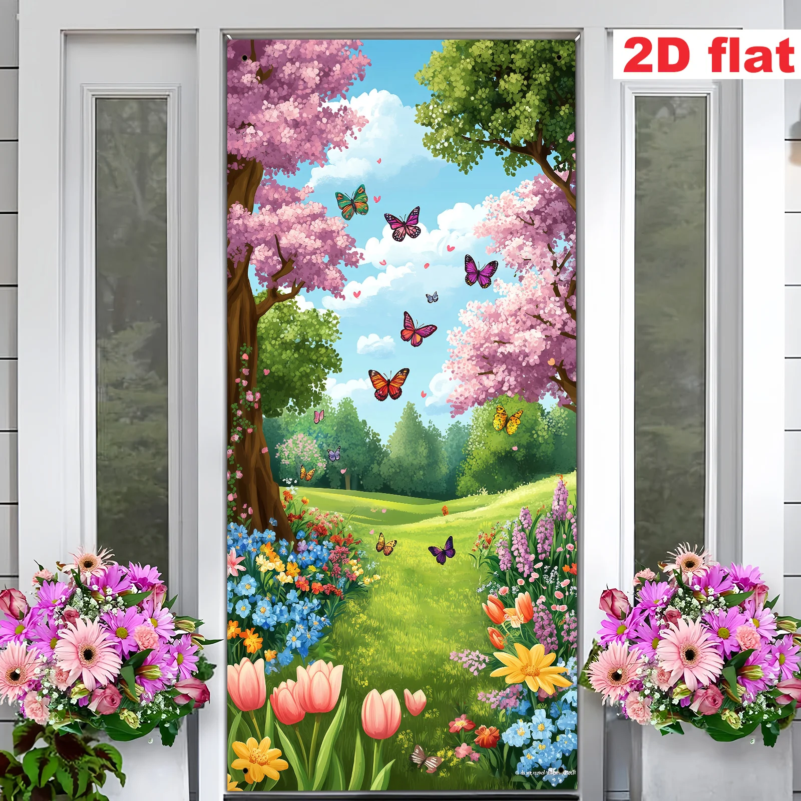 One 2D flat banner, made of polyester, featuring a spring-th