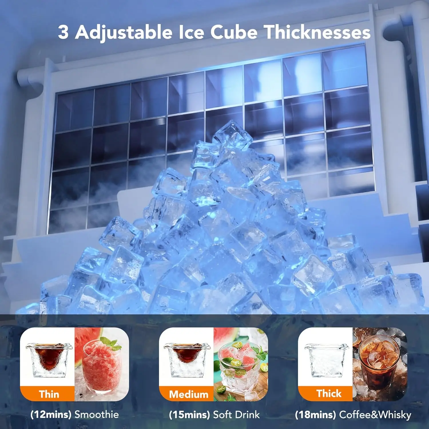 Under Counter Ice Maker Machine 130LBS/24H, Stainless Steel Built-in Freestanding Ice Maker with 30 Storage, Ideal, Customized