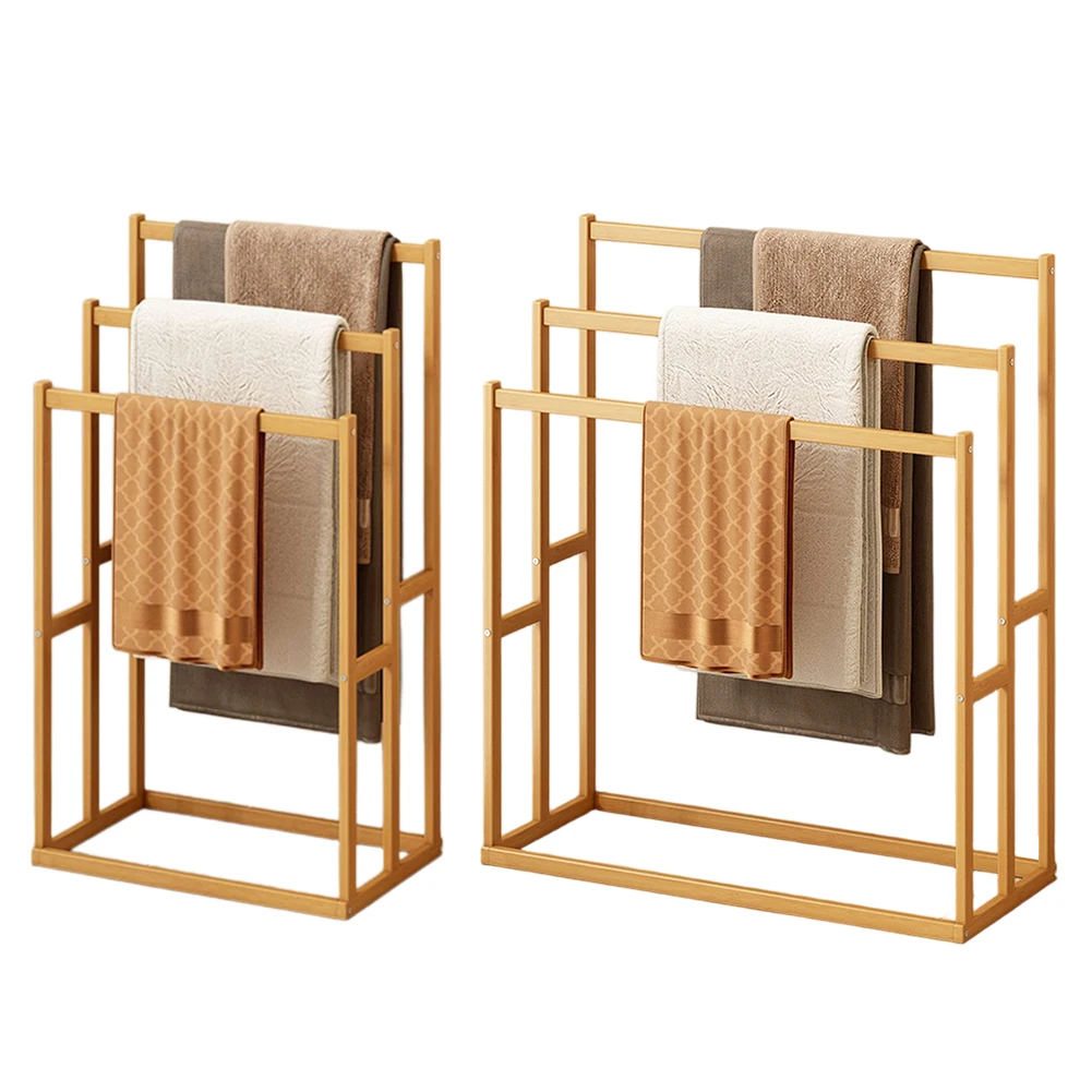

Wood Vertical Towel Rack with 3 Hanging Crossbars 3 Tier Standing Towel Rack for Living Room Bathroom Storage