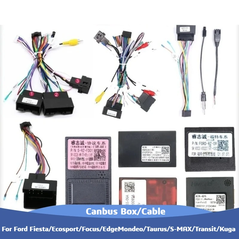 Car 16 Pin Audio Wiring Harness With Canbus Box Adapter For Ford Fiesta/Ecosport/Focus/EdgeMondeo/Taurus/S-MAX/Transit/Kuga