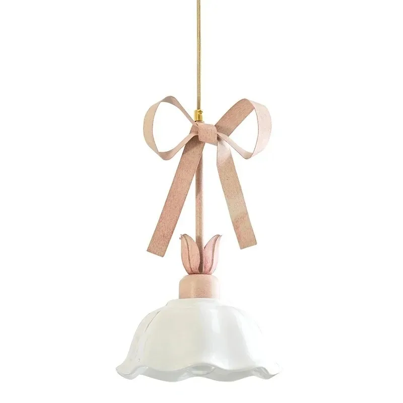 

American pink ribbon chandelier French bow creative lamp Nordic princess girl room bedroom bedside chandelier