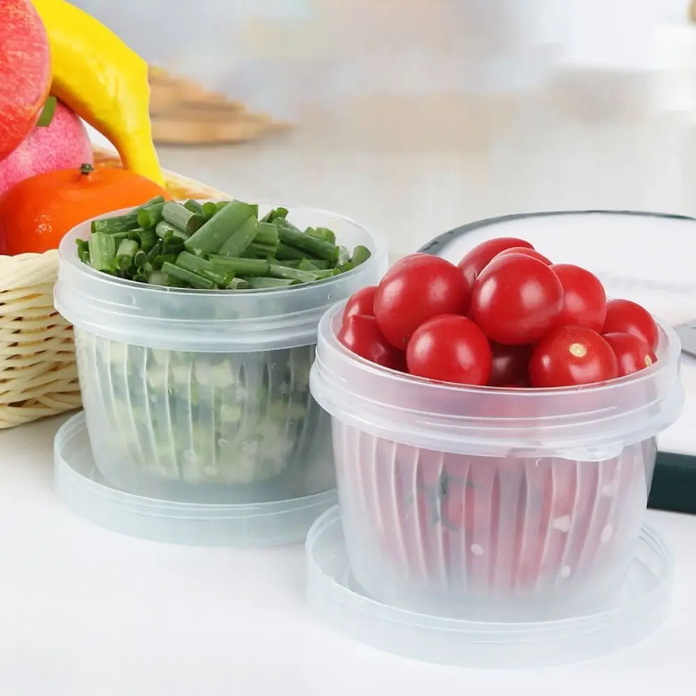 PP Transparent Onion Storage Box Sealed Dustproof Round Drain Storage Box Fresh-Keeping With Lid Refrigerator Storage Box Home