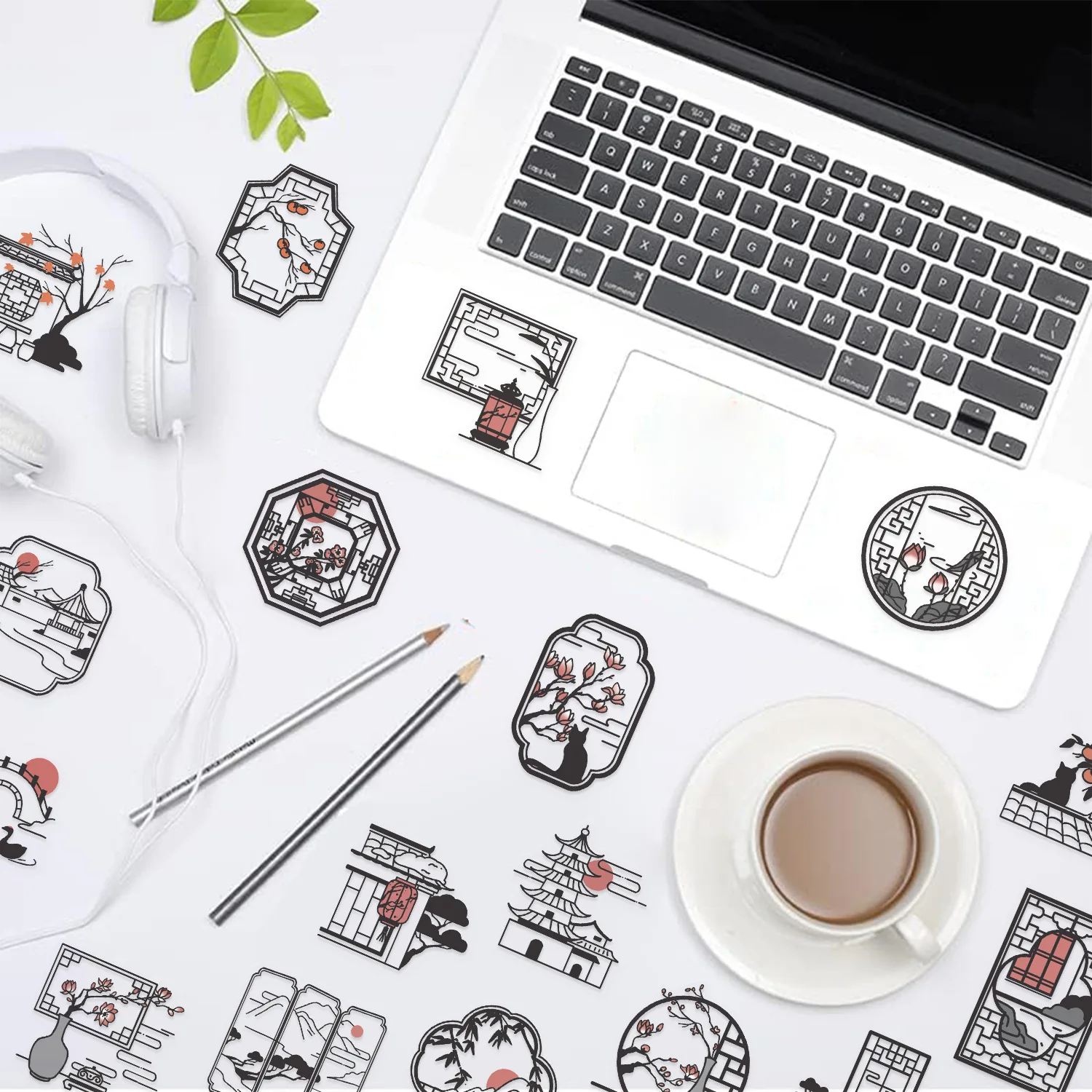 50/100 قطعة من ملصقات صورة ظلية قديمة باللون الأسود والأبيض، شارات مجلة PET شفافة لمكتب حقيبة دفتر الجيتار