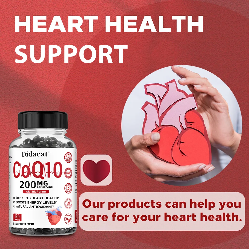 CoQ10 200mg – مكمل دعم وظائف القلب والطاقة الخلوية، صحة المضادة للأكسدة والقلب والأوعية الدموية، غير وراثيًا، 120 كبسولة
