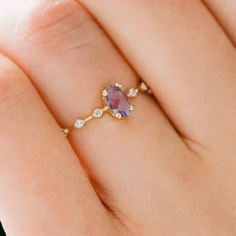 18K Gold Plated Purple Crystal Ring For Women Romantic Engagement Wedding Ring Luxury Fashion Jewelry Gifts 6/7/8size