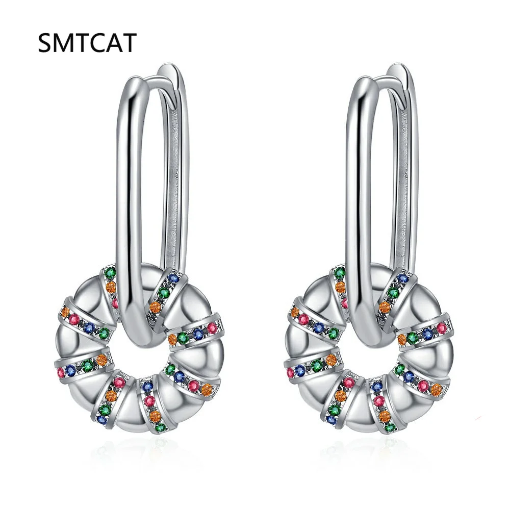 

Natural Garnet Citrine Sapphire Emerald 925 Sterling Silver Rainbow Donut Oval Hoop Earring for Women Colorful Gemstone Jewelry