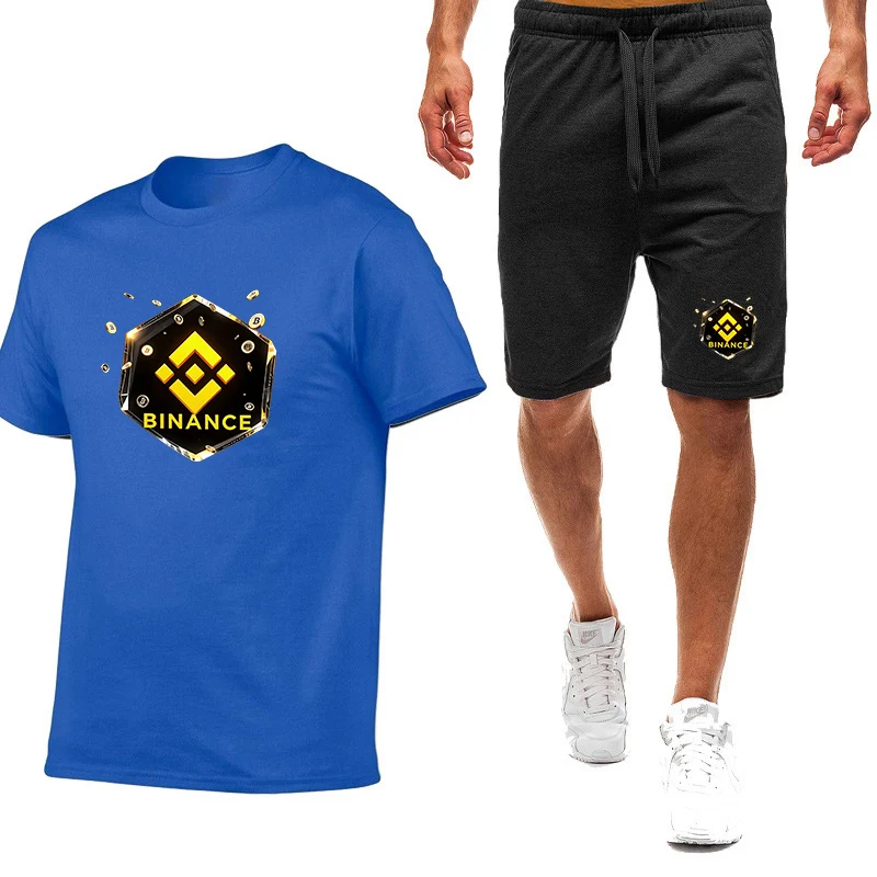 2026 Men's Binance Crypto Logo Print Short Sleeve Breathable Stand Collar Lightweight T-shirt Premium Beach Half Pants Suits view 4