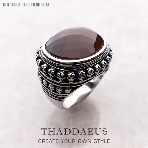 Ring Tiger Eye &amp; Skull 925 Sterling Silver Vintage Gift for Women Men Fine Jewelry