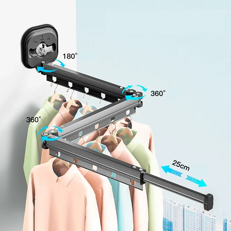 

2025 Suction Cup Wall Mounted Cloth Drying Rack Foldable Retractable for Indoor Outdoor RV Travel No Drilling Cloth Hanger
