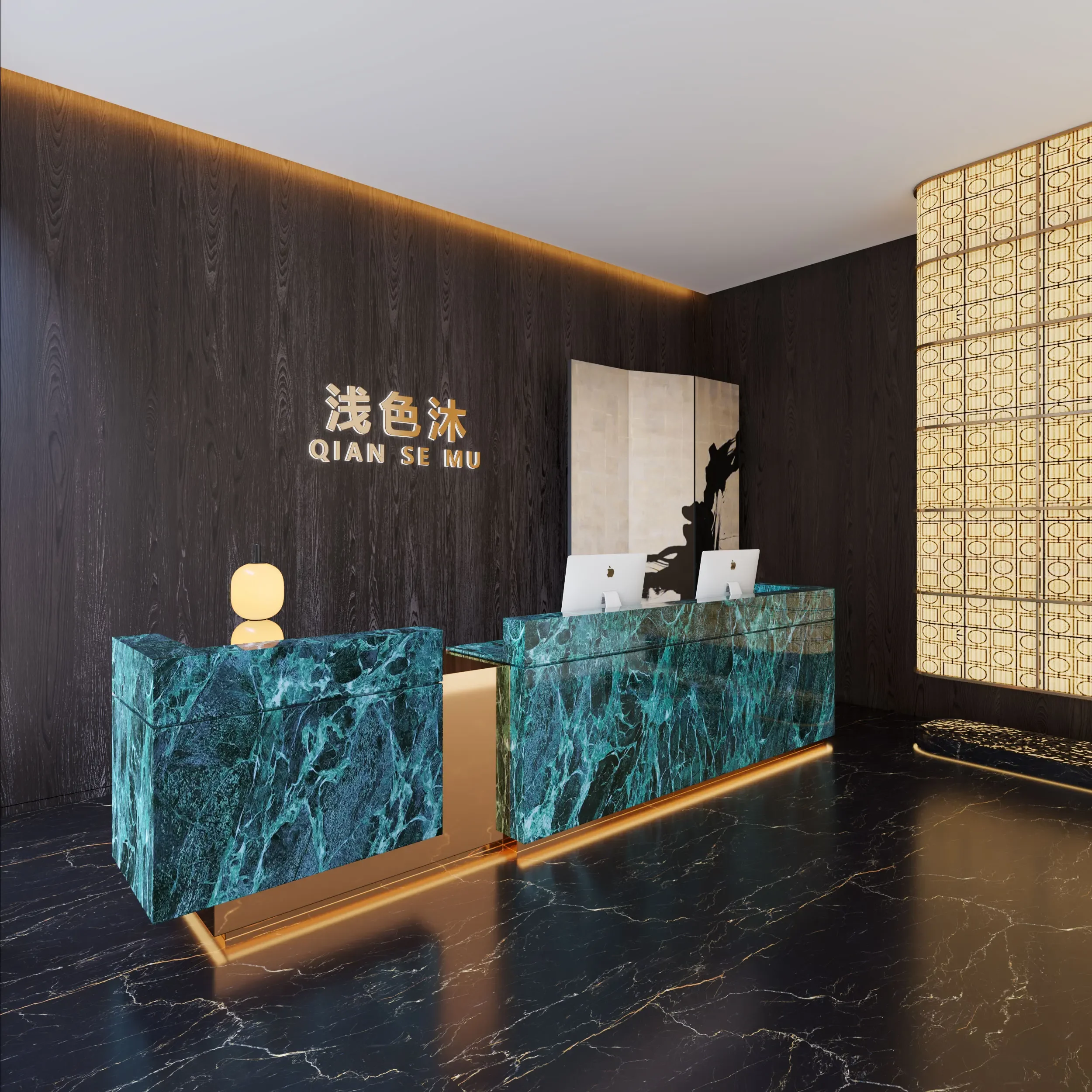 Hotel lobby front desk reception desk light luxury high-end hotel special bar checkout page