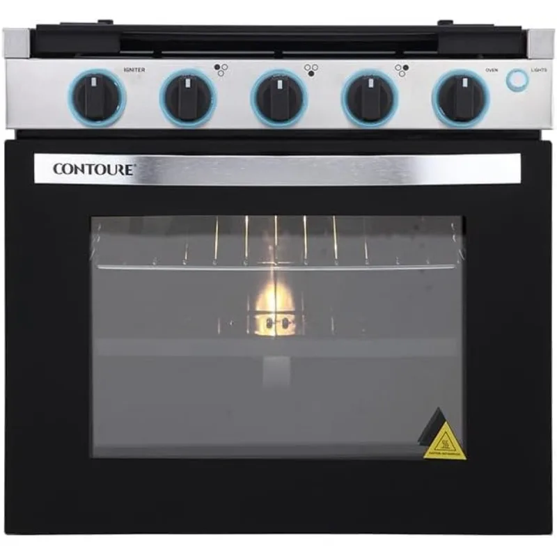 RV 3-Burner Drop-In Gas Range 21" Black Stainless Steel Accents Stylish LED Knobs Easy-Clean Oven Propane-Powered CSA Certified