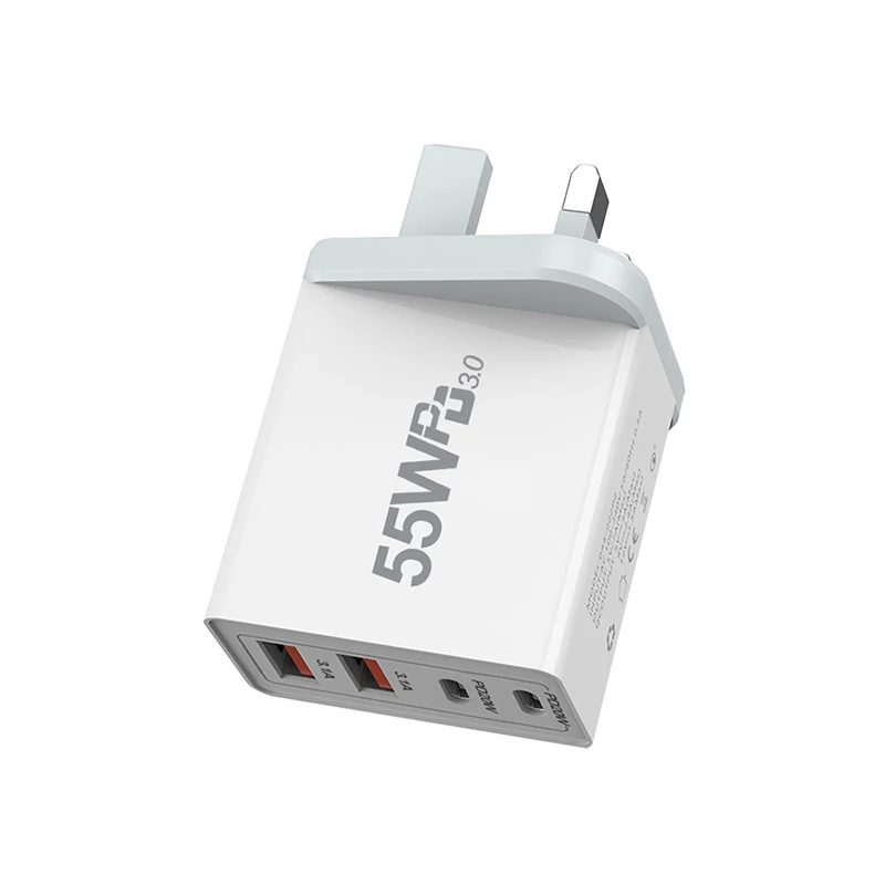 55W Multi-Port Fast Charging Adapter Dual USB-A Type C PD Wall Charger Compact Universal Power Adapter for Xiaomi Huawei iPhone