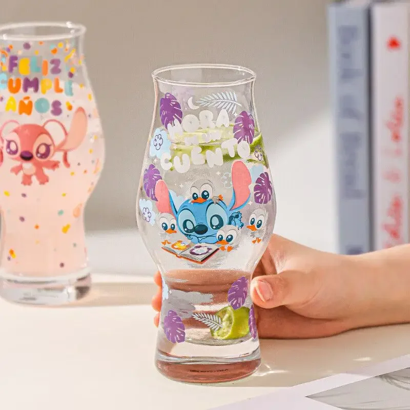 Disney Stitch Angel süßer und süßer kreativer Cartoon-Muster Männer und Frauen neuer einfacher hochtemperaturbeständiger Wasserbecher aus Glas