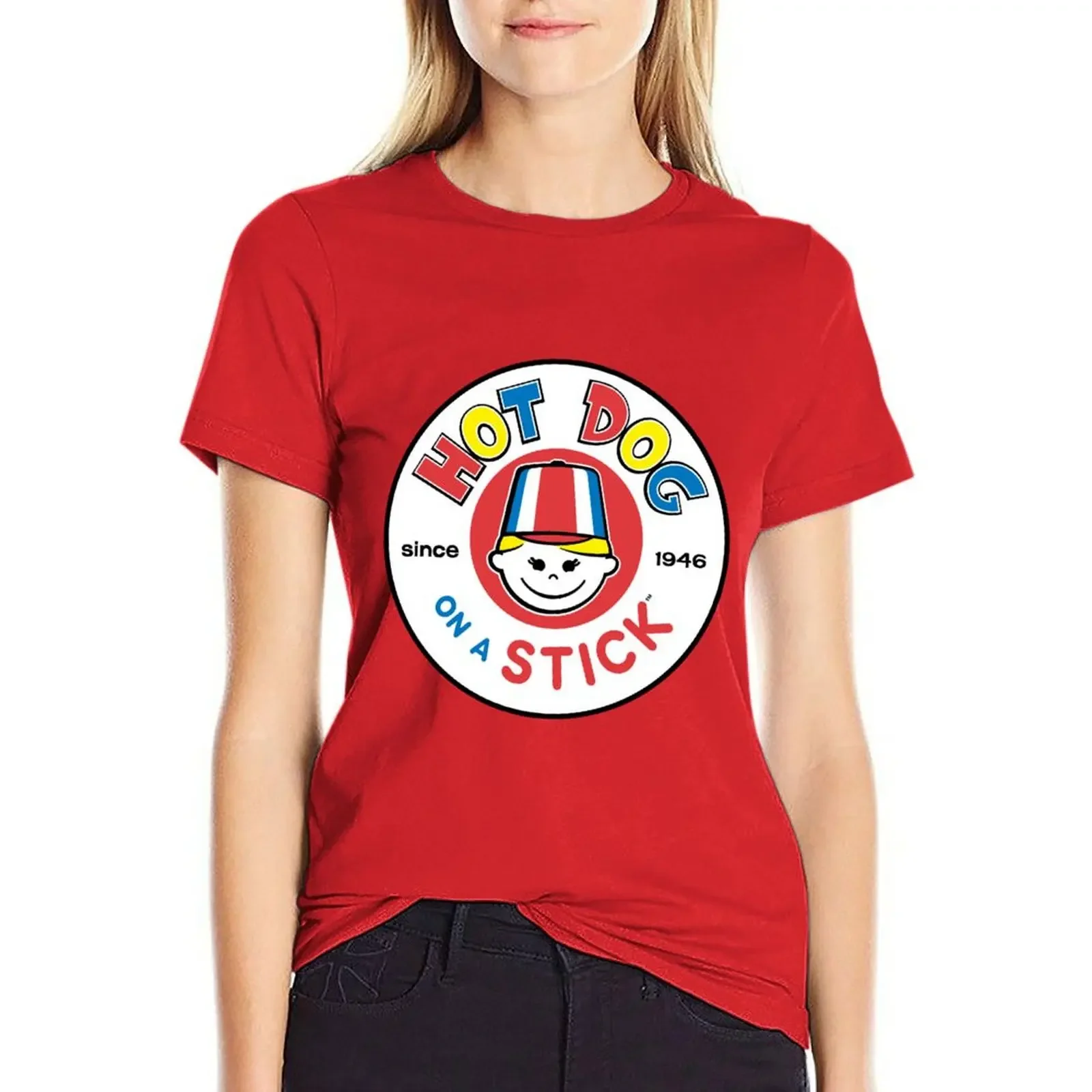 design hot dog on a stick restaurant logo T-shirt plus size tops cute tops T-shirts for Women