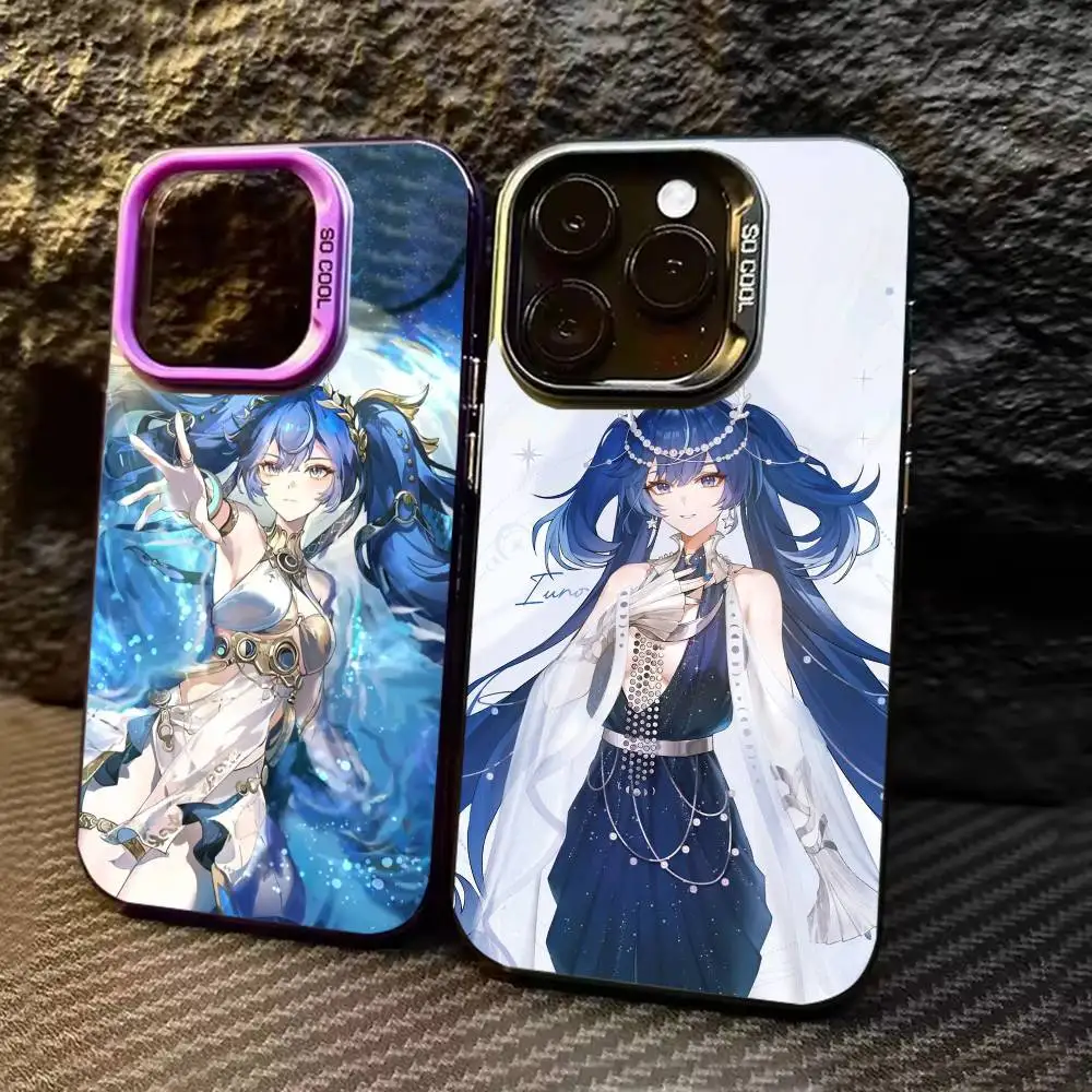 

W-wuthering waves L-Iuno Phone Case For iPhone 17 16 15 14 13 12 11 Pro Max Plus Silver Matte Black Cover