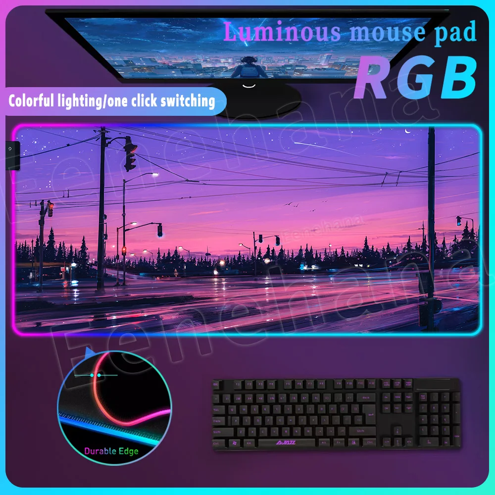 RGB Pink Sunset Starry Sky Cartoon for Home Office Xxl Expansion Pad Landscape Rubber Computer Game Accessories Large Game Pad