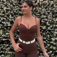HXAO hauts courts sans manches pour femme Corset Camisole haut marron femmes moulante dos nu hauts Sexy avec bretelles Bustier débardeurs 4