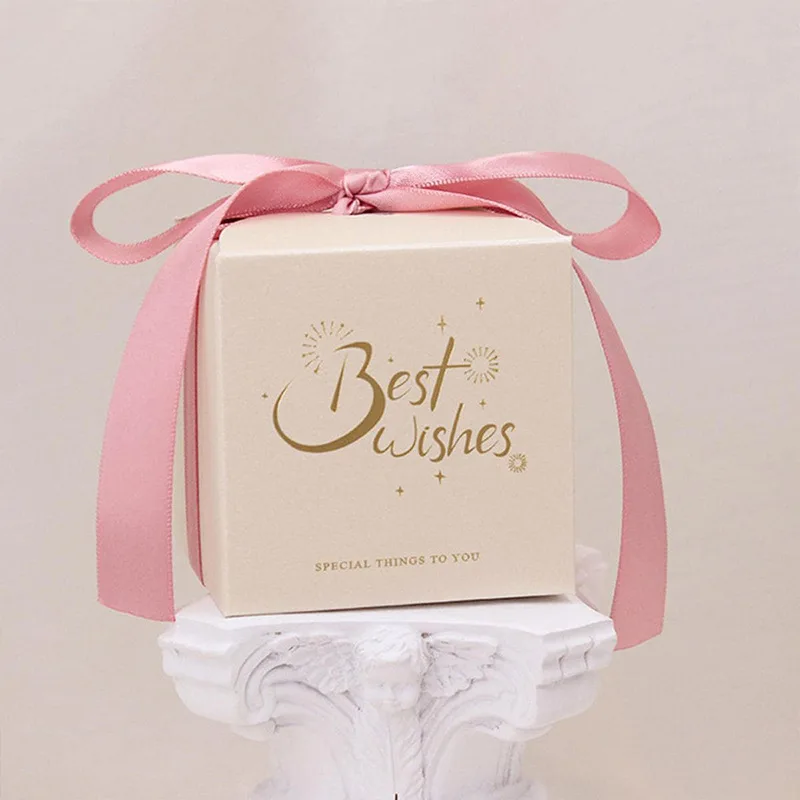 25/50Pcs Best Wishes Candy Box Wedding Sweet Favor Gift Packaging Box With Ribbon Baby Shower Holiday Birthday Party Decoration