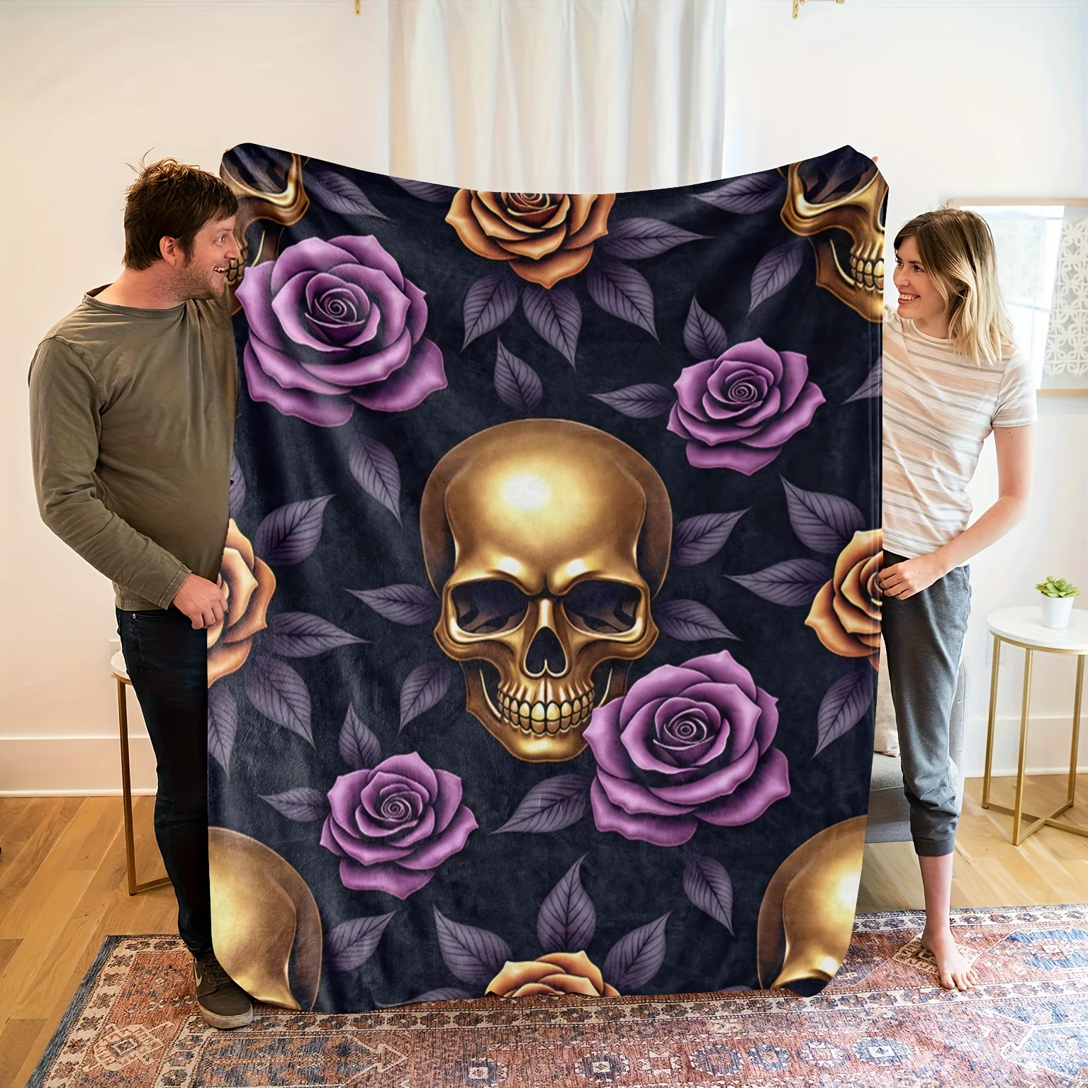 

Black/White Striped Star Fleece Blanket - Beige/Black Contemporary, All-Season Home Decor Throw