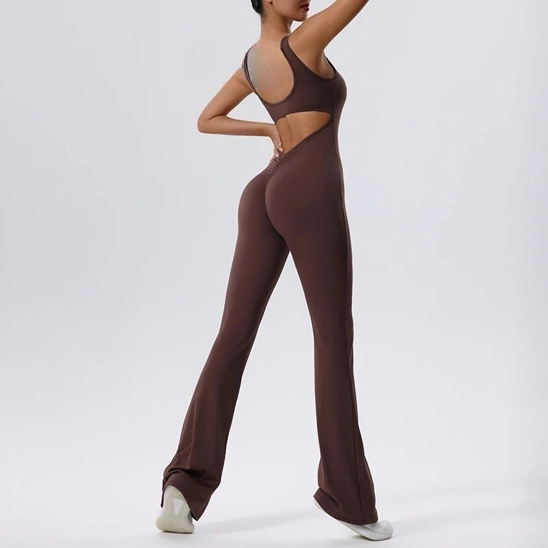 Sexy Gym Set Women Sport One-Piece Suit Yoga Suit Flared Pants Women Push Up Sports Jumpsuit Fitness Rompers Workout Bodysuits