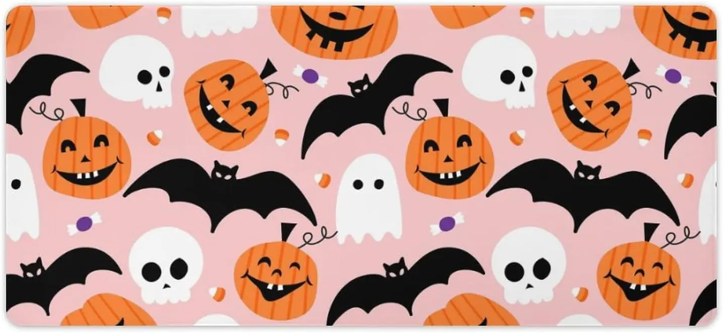 Gaming Mouse Pad Cute Halloween Ghosts Pumpkins Mouse Pad XXL Desk Mats on Top of Desks Stitched Edge Rubber 36 X 16 Inch