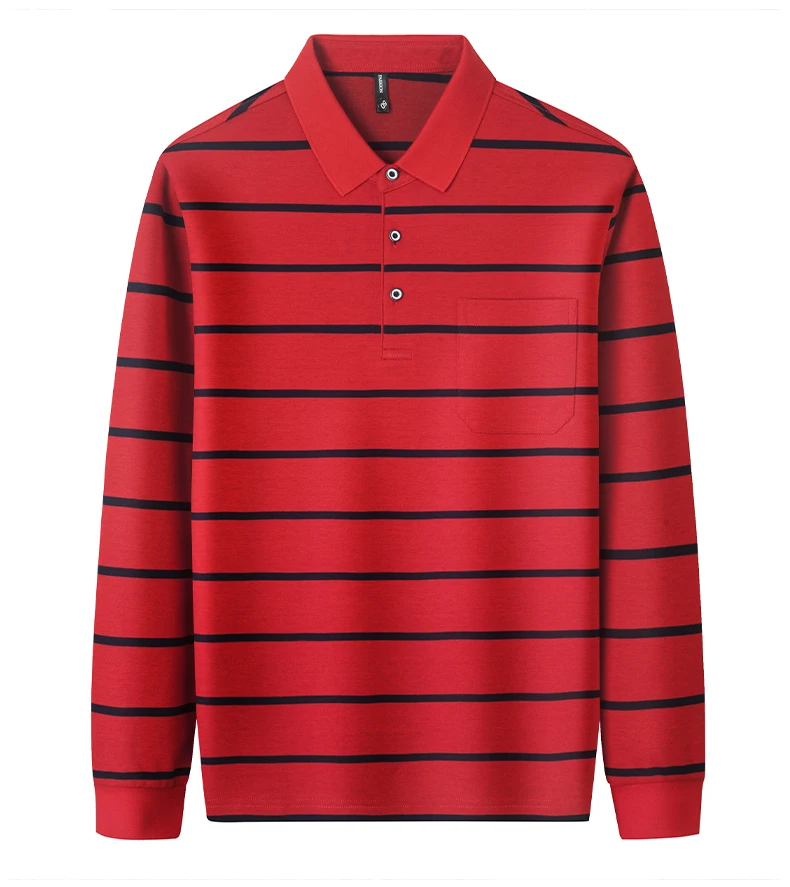 Leichtes Luxus-Poloshirt mit Streifenmuster, langen Ärmeln, für Herren, bequem, hochwertig, mit Tasche, neues lässiges T-Shirt, Frühling/Herbst, modisches Oberteil mit Kragen. – Detail 7