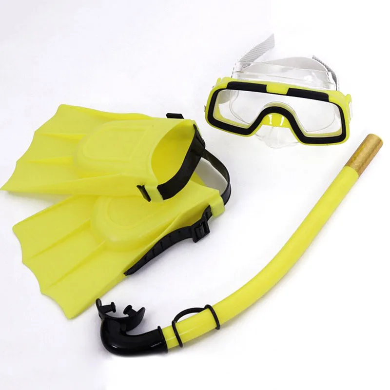 Children Diving Mask Snorkel Fins Set Dry Snorkel Underwater Snorkeling Swimming Panorama Anti-Leak Anti-Fog Goggles Accessory
