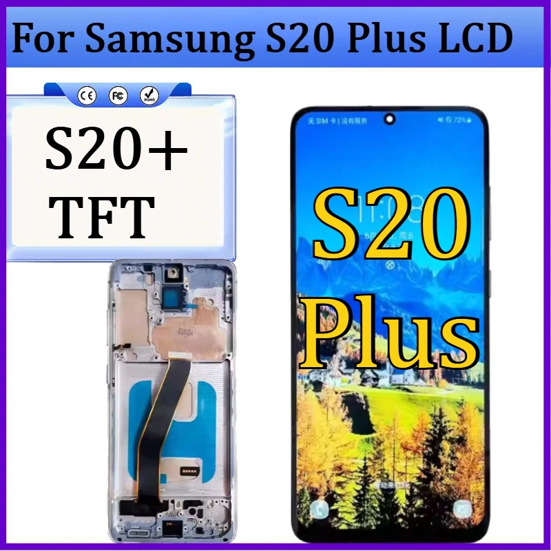 

New TFT LCD For Samsung S20 Plus LCD Display Touch Screen Digitizer with Frame For Samsumg Galaxy S20+ Replacement