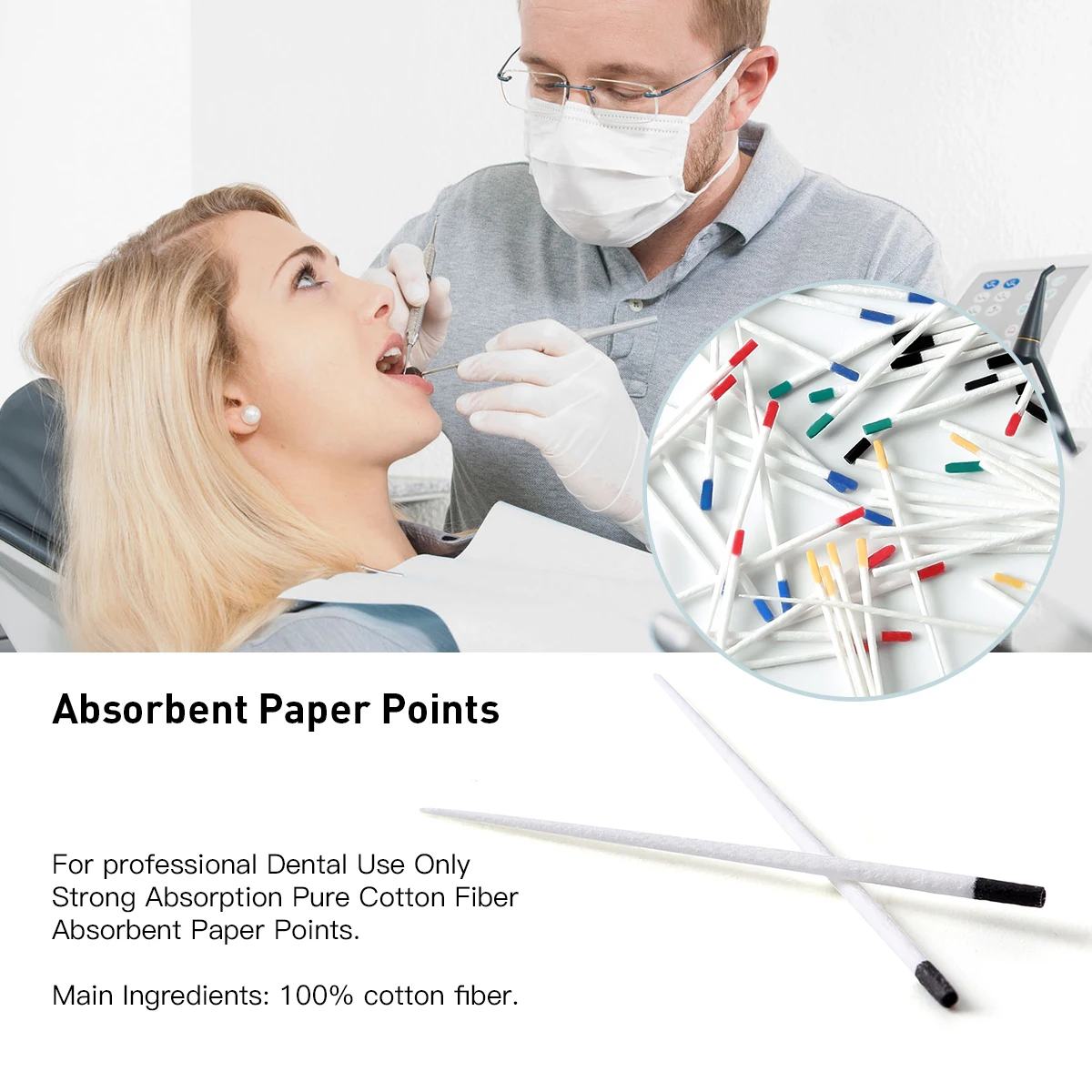 100pcs/box Azdent Dental Absorbent Paper Points 0.04 taper Dental Materials Strong Absorption Pure Cotton Fiber paper